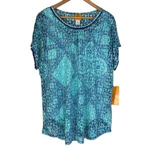 Ruby Rd blouse under shirt cami tank attached semi sheer top tassel trim 1X NEW